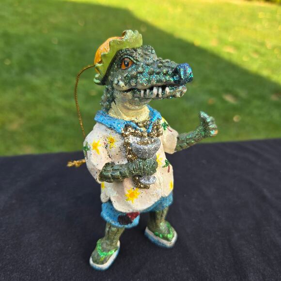 Vacationing Gator Ornament Flip-Flops and Palm Tree Outfit Bucket Hat Sparkle - Picture 1 of 9